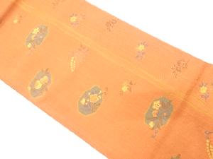 草花に波模様織り出し　袋帯